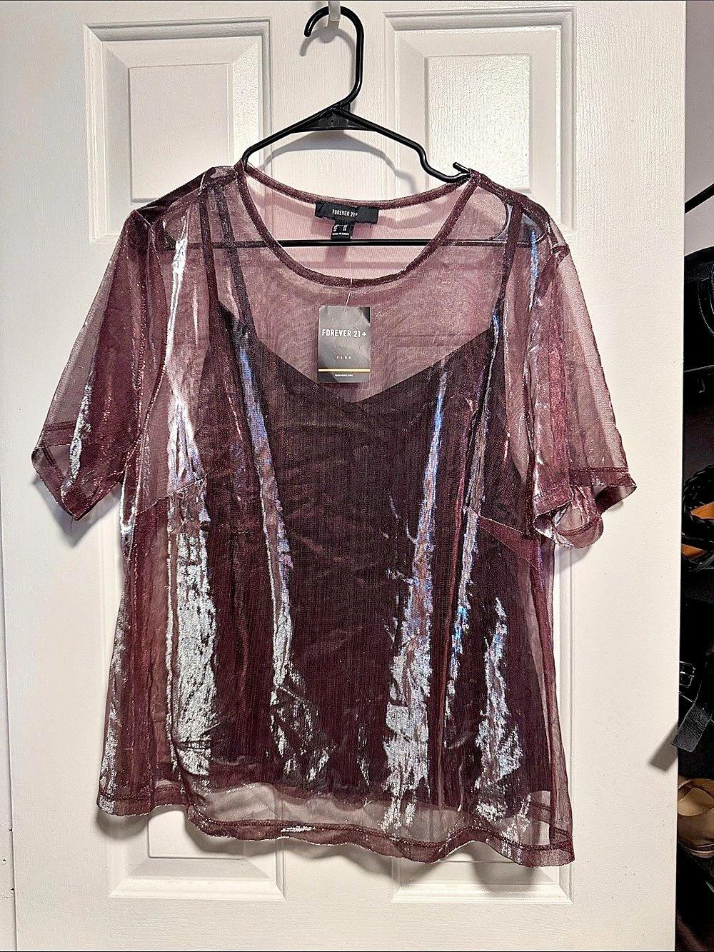 Forever 21 Sheer Short Sleeve Top in Mauve Size 2X NWT
